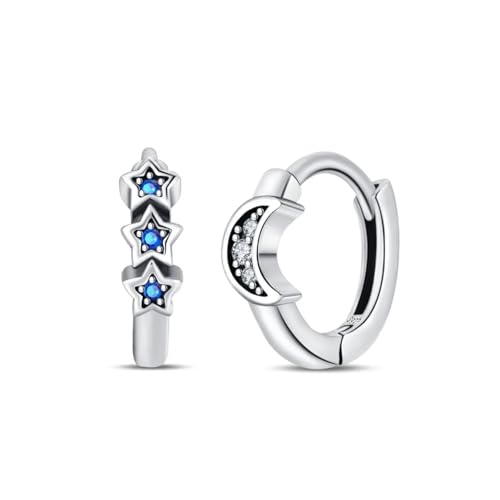 Ohrringe für Damen, Schmuck, 925, Drei-Sterne-Mond-Form, asymmetrisch, für Party-Zubehör von SKJUBLPG