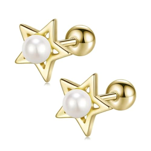 Ohrringe für Damen, Schmuck, 925, modische Stern-Perlen-Schraube für Mini, einfach, zeigen Sie Ihre Schönheit, vielseitig, exquisit, Einstellbar, Acryl von SKJUBLPG