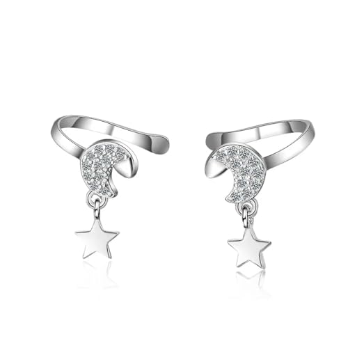 Ohrringe für Damen, Schmuck, eleganter Stern-Mond-Clip für Mädchen, schlicht, modisch, ohne Piercing Ohrringe für Damen, Schmuck, eleganter Stern-Mond-Clip für Mädchen, schlicht, modisch, ohne Piercing von SKJUBLPG