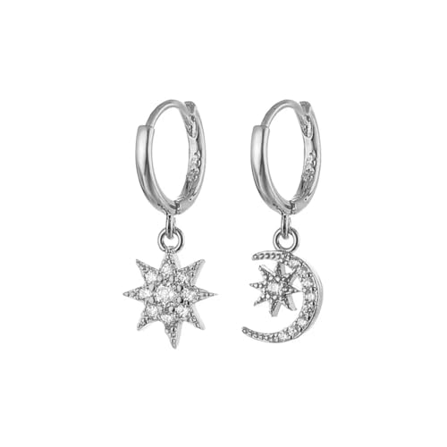 Ohrstecker, Damenschmuck, klassischer Mond-Stern, asymmetrischer Kreolen, Damen-Accessoires, modisch und exquisit, vielseitig, Einstellbar, Acryl von SKJUBLPG