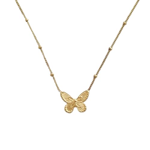 Romantische und schöne Schmetterlings-Perlen-Halskette, modische süße Halskette für Damen, geeignet für den täglichen Gebrauch, Einstellbar, Kristall von SKJUBLPG