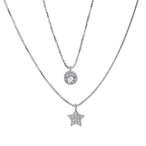 S925 Damen-Halskette mit Doppelstern-Anhänger (40 cm + 3,5 cm), luxuriöser Schmuck, schön und vielseitig, kann zu jedem Stil getragen werden von SKJUBLPG