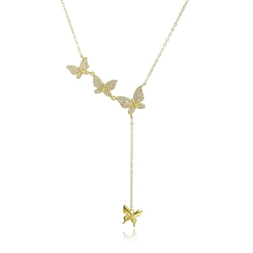 SKJUBLPG 925 Halskette mit drei Schmetterlings-Anhängern, luxuriöser Rock-Punk-Schmuck, Einstellbar, Kristall von SKJUBLPG