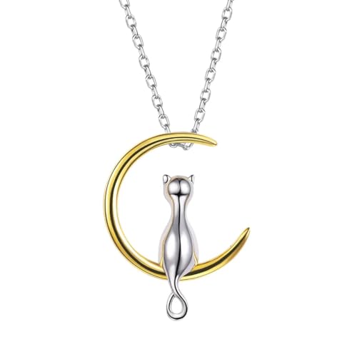 SKJUBLPG 925 Katze auf dem Mond, niedlicher Schmuck, zarte Halskette für Mädchen SKJUBLPG 925 Katze auf dem Mond, niedlicher Schmuck, zarte Halskette für Mädchen von SKJUBLPG