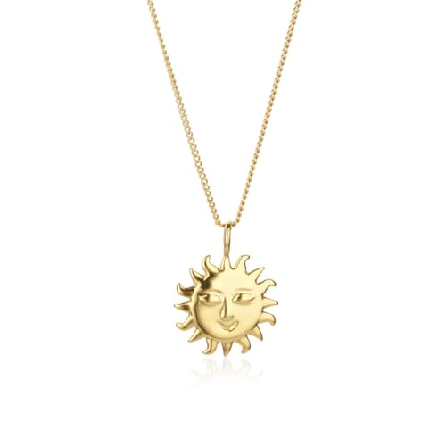 SKJUBLPG 925 Sonnenblume Smiley Mond Anhänger lange Kette große Halskette Rock Punk Modeschmuck, Einstellbar, Kristall von SKJUBLPG