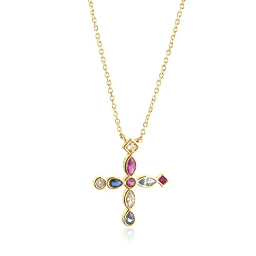 SKJUBLPG 925 lange Kette Kreuz Regenbogen Halskette Mode Anhänger Luxus Schmuck, Einstellbar, Kristall von SKJUBLPG