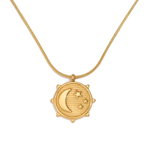 SKJUBLPG Damen-Halskette mit Stern- und Mondanhänger, personalisierbar, schön, vielseitig, kann stapelbar getragen werden, Einstellbar, Kristall von SKJUBLPG