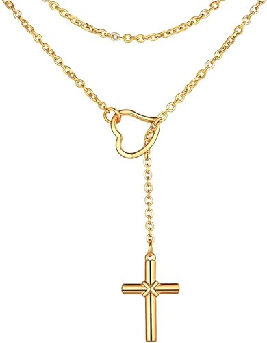 SKJUBLPG Damen Kreuz Y Anhänger Halskette Schöne Stapelbare Vielseitige Verstellbare Lange Kette, Einstellbar, Kristall von SKJUBLPG