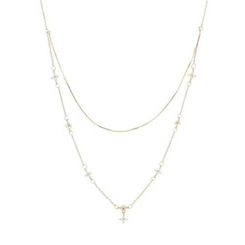 SKJUBLPG Doppelkette, vierblättrige Blumen-Halskette, exquisites Design, Schlüsselbein-Schmuck, kann vielseitig getragen werden, Einstellbar, Kristall von SKJUBLPG