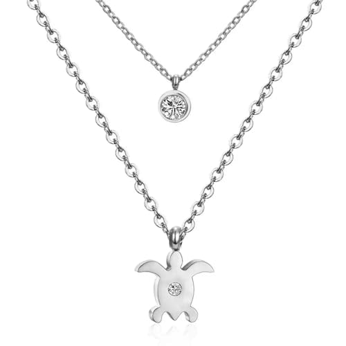 SKJUBLPG Doppelkette Halskette Schildkröten-Anhänger Schmuck Damen Herren, Einstellbar, Kristall von SKJUBLPG