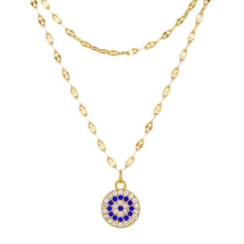 SKJUBLPG Doppellagige Halskette für Damen, runder Anhänger, Halsband, Trend, Luxus, Schmuck, Accessoires, Party, Einstellbar, Kristall von SKJUBLPG