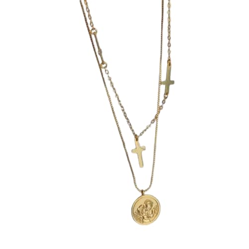 SKJUBLPG Doppellagige Halskette für Damen, rundes Kreuz-Schlüsselbein, modischer und exquisiter Schmuck, Einstellbar, Kristall von SKJUBLPG