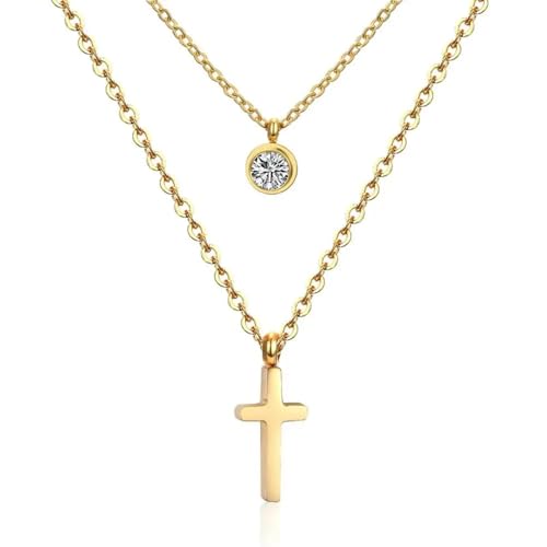 SKJUBLPG Doppellagige Halskette mit Kreuz-Anhänger, für Damen und Herren, Einstellbar, Kristall SKJUBLPG Doppellagige Halskette mit Kreuz-Anhänger, für Damen und Herren, Einstellbar, Kristall von SKJUBLPG