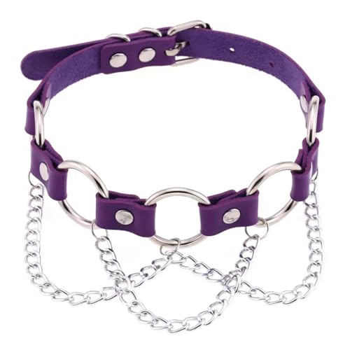 SKJUBLPG Halskette für Damen und Herren, Punk, Gothic, rund, Herz, Stern, personalisierbar, Quaste, Violett, Einstellbar, Kristall von SKJUBLPG