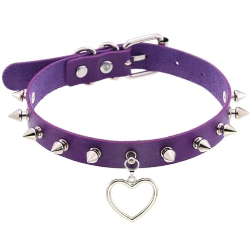 SKJUBLPG Halskette für Damen und Herren, Punk, Gothic, rund, Herz, Stern, personalisierbar, Quaste, Violett, Einstellbar, Kristall von SKJUBLPG