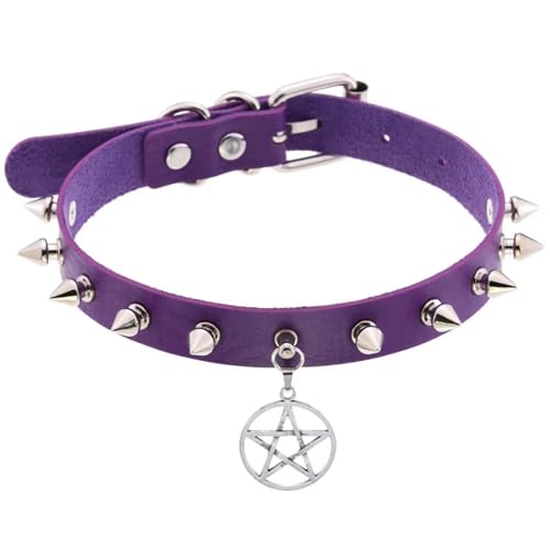 SKJUBLPG Halskette für Damen und Herren, Punk, Gothic, rund, Herz, Stern, personalisierbar, Quaste, Violett, Einstellbar, Kristall von SKJUBLPG