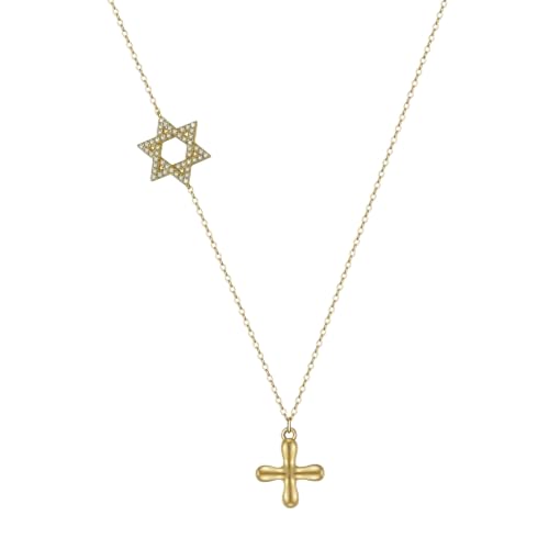 SKJUBLPG Halskette mit Stern-Anhänger, 925 Kreuz, für Damen, exquisit, Einstellbar, Kristall von SKJUBLPG