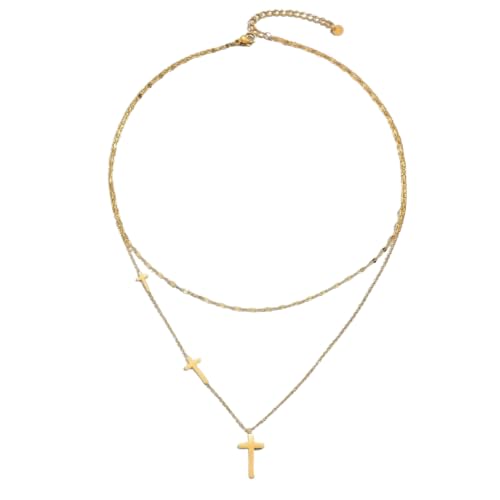SKJUBLPG Halskette mit doppeltem Kreuz-Anhänger für Damen und Mädchen, trendiger Schmuck, Party SKJUBLPG Halskette mit doppeltem Kreuz-Anhänger für Damen und Mädchen, trendiger Schmuck, Party von SKJUBLPG