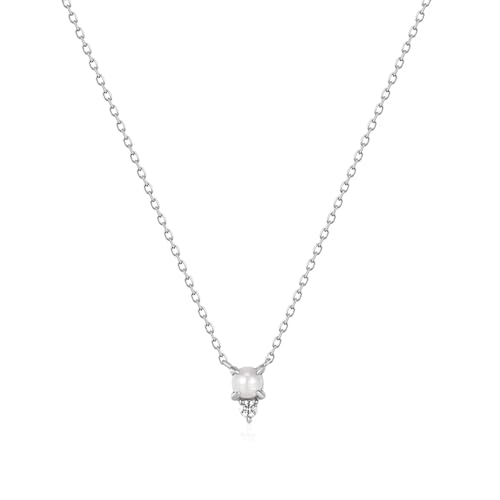 SKJUBLPG Halskette mit einfachem 925er-Perlen-Anhänger, Schlüsselbein-Halskette, für Damen und Mädchen, Hochzeitsschmuck, Zubehör, Einstellbar, Kristall von SKJUBLPG