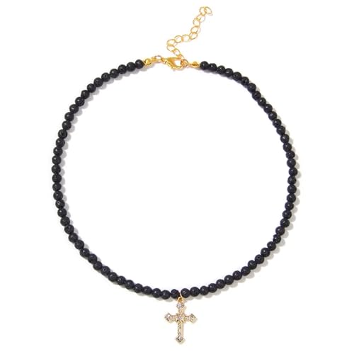 SKJUBLPG Halskette mit schwarzem Kreuz-Anhänger, 4 mm, Schmuck für Damen und Herren, Einstellbar, Kristall SKJUBLPG Halskette mit schwarzem Kreuz-Anhänger, 4 mm, Schmuck für Damen und Herren, Einstellbar, Kristall von SKJUBLPG