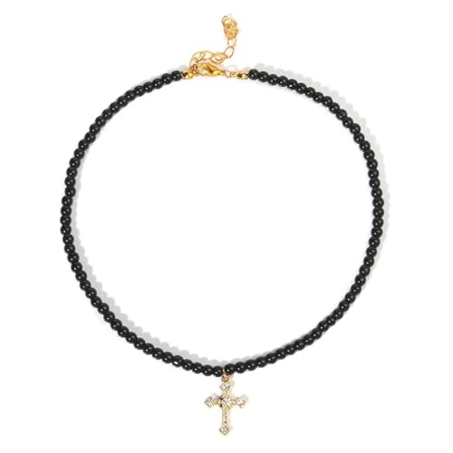 SKJUBLPG Halskette mit schwarzem Kreuz-Anhänger, 4 mm, Schmuck für Damen und Herren, Einstellbar, Kristall SKJUBLPG Halskette mit schwarzem Kreuz-Anhänger, 4 mm, Schmuck für Damen und Herren, Einstellbar, Kristall von SKJUBLPG