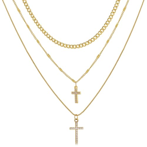 SKJUBLPG Kreuz-Halskette, Dreifach-Kette, Kreuz-Anhänger, Schmuck für Damen, Teenager, Mädchen von SKJUBLPG