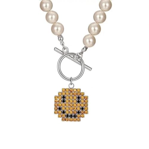 SKJUBLPG Modische Halskette mit Smiley-Gesicht, Perlenhalskette für Damen und Herren, trendige Schlüsselbeinkette von SKJUBLPG