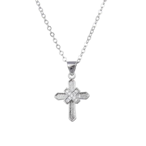 SKJUBLPG Modische Halskette mit doppeltem Kreuz-Anhänger, Schmuck für Herren und Damen, Schlüsselbein-Kette, Einstellbar, Kristall von SKJUBLPG