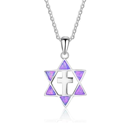 SKJUBLPG Modische Halskette mit sechseckigem Sternkreuz, geometrischer Anhänger, Halskette, Damen-Accessoires, Hochzeitsschmuck, niedlich, Einstellbar, Kristall von SKJUBLPG