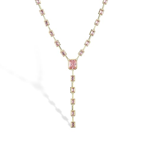 SKJUBLPG Modische rosafarbene Halskette, geometrische Halskette für Damen, Party-Hochzeitsschmuck, Einstellbar, Kristall von SKJUBLPG