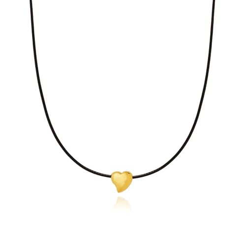 SKJUBLPG Modische schwarze Schnur, glatte Mini-Herz-Anhänger, Halskette für Damen, für den täglichen Gebrauch, Einstellbar, Kristall von SKJUBLPG