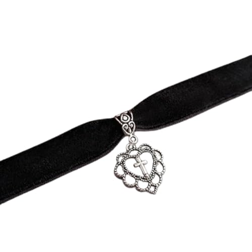 SKJUBLPG Trendige Gothic-Kreuz-Herz-Anhänger, Halskette, für Damen und Mädchen, Einstellbar, Kristall von SKJUBLPG