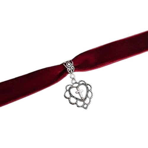 SKJUBLPG Trendige Gothic-Kreuz-Herz-Anhänger, Halskette, für Damen und Mädchen, Einstellbar, Kristall von SKJUBLPG