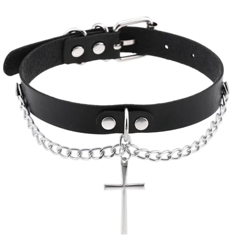 SKJUBLPG Verschiedene Arten von Halsketten und Anhängern für Damen und Herren, Punk, Gothic, schwarze Halskette, cooles Halsband, Einstellbar, Kristall von SKJUBLPG