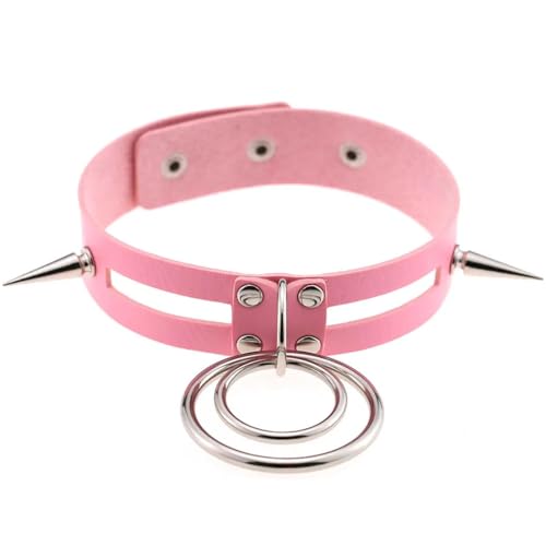 SKJUBLPG Verschiedene Kette mit rundem Anhänger, Halskette für Damen und Herren, Punk, Gothic, Rosa, cooles Halsband, Einstellbar, Kristall von SKJUBLPG
