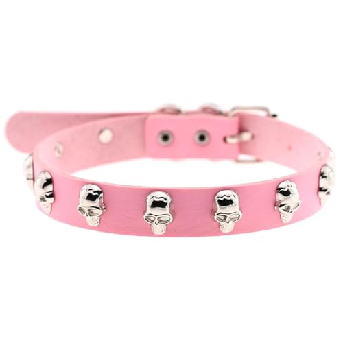 SKJUBLPG Verschiedene Kette mit rundem Anhänger, Halskette für Damen und Herren, Punk, Gothic, Rosa, cooles Halsband, Einstellbar, Kristall von SKJUBLPG