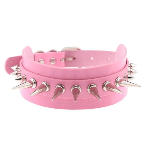 SKJUBLPG Verschiedene Kette mit rundem Anhänger, Halskette für Damen und Herren, Punk, Gothic, Rosa, cooles Halsband, Einstellbar, Kristall von SKJUBLPG