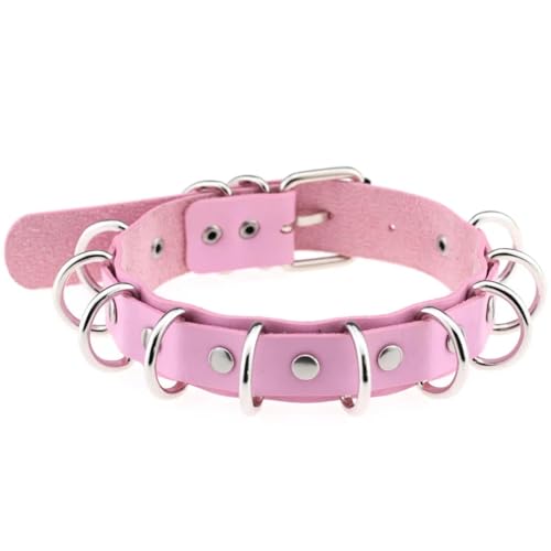 SKJUBLPG Verschiedene Kette mit rundem Anhänger, Halskette für Damen und Herren, Punk, Gothic, Rosa, cooles Halsband, Einstellbar, Kristall von SKJUBLPG