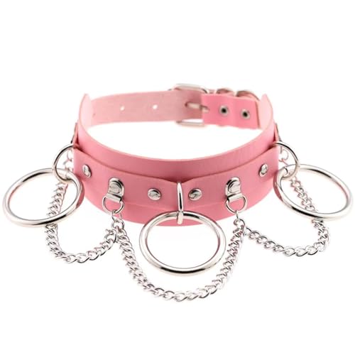 SKJUBLPG Verschiedene Kette mit rundem Anhänger, Halskette für Damen und Herren, Punk, Gothic, Rosa, cooles Halsband, Einstellbar, Kristall von SKJUBLPG