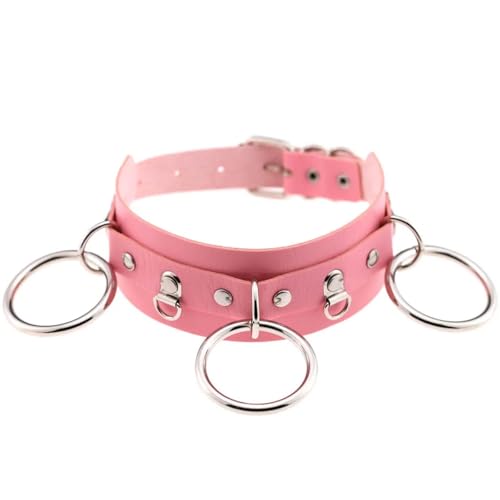 SKJUBLPG Verschiedene Kette mit rundem Anhänger, Halskette für Damen und Herren, Punk, Gothic, Rosa, cooles Halsband, Einstellbar, Kristall von SKJUBLPG