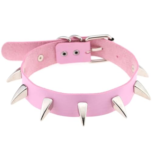 SKJUBLPG Verschiedene Kette mit rundem Anhänger, Halskette für Damen und Herren, Punk, Gothic, Rosa, cooles Halsband, Einstellbar, Kristall von SKJUBLPG
