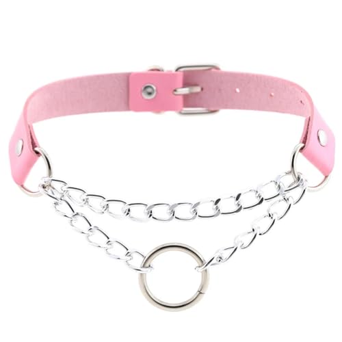 SKJUBLPG Verschiedene Kette mit rundem Anhänger, Halskette für Damen und Herren, Punk, Gothic, Rosa, cooles Halsband, Einstellbar, Kristall von SKJUBLPG