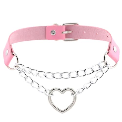 SKJUBLPG Verschiedene Kette mit rundem Anhänger, Halskette für Damen und Herren, Punk, Gothic, Rosa, cooles Halsband, Einstellbar, Kristall von SKJUBLPG