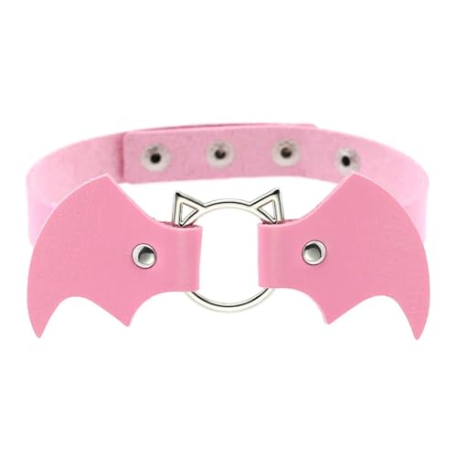 SKJUBLPG Verschiedene Kette mit rundem Anhänger, Halskette für Damen und Herren, Punk, Gothic, Rosa, cooles Halsband, Einstellbar, Kristall von SKJUBLPG