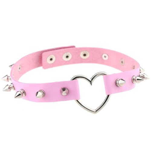 SKJUBLPG Verschiedene Kette mit rundem Anhänger, Halskette für Damen und Herren, Punk, Gothic, Rosa, cooles Halsband, Einstellbar, Kristall von SKJUBLPG