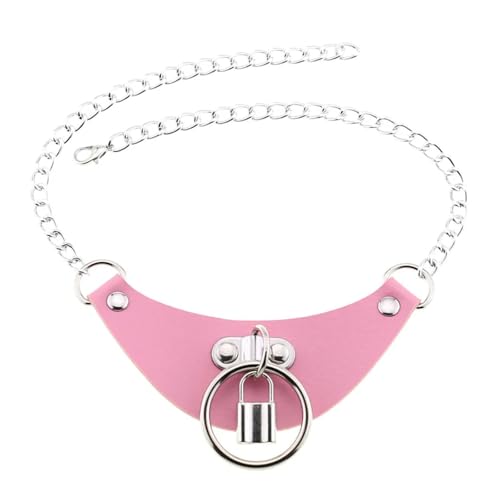 SKJUBLPG Verschiedene Kette mit rundem Anhänger, Halskette für Damen und Herren, Punk, Gothic, Rosa, cooles Halsband, Einstellbar, Kristall von SKJUBLPG
