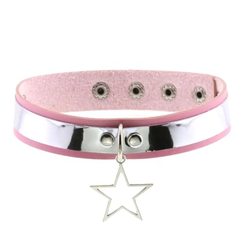 SKJUBLPG Verschiedene Kette mit rundem Anhänger, Halskette für Damen und Herren, Punk, Gothic, Rosa, cooles Halsband, Einstellbar, Kristall von SKJUBLPG