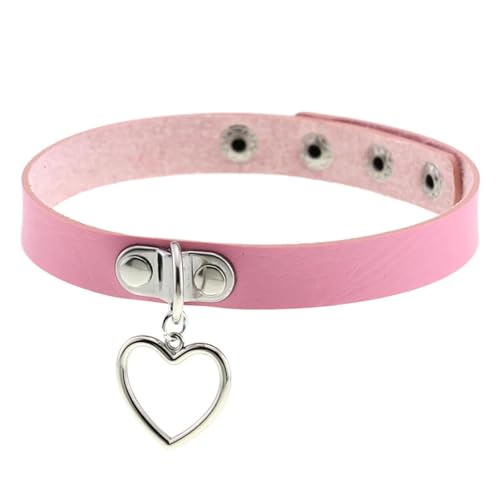 SKJUBLPG Verschiedene Kette mit rundem Anhänger, Halskette für Damen und Herren, Punk, Gothic, Rosa, cooles Halsband, Einstellbar, Kristall von SKJUBLPG