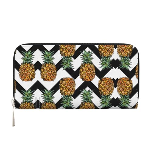 Damen-Geldbörse mit Ananas-Druck, geräumig, trendig, Leder, für Freizeit und Reisen, Schwarz, Einheitsgröße, Kunst Damen-Geldbörse mit Ananas-Druck, geräumig, trendig, Leder, für Freizeit und Reisen, Schwarz, Einheitsgröße, Kunst von SKKNT