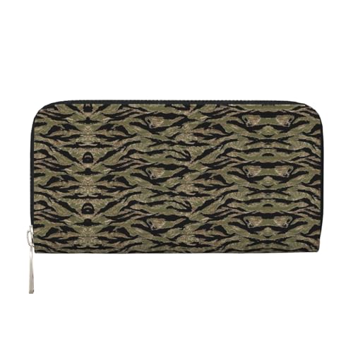 Damen-Geldbörse mit Tigerstreifen, Camouflage-Druck, geräumig, trendig, Leder, für Freizeit und Reisen, Schwarz, Einheitsgröße, Kunst von SKKNT